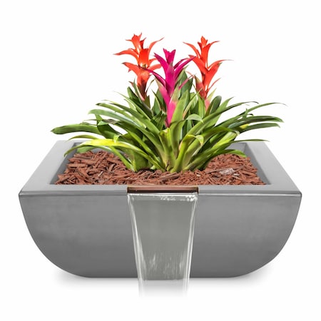 The Outdoor Plus 24 Square Avalon Planter & Water Bowl - GFRC Concrete - Natural Gray - OPT-AVLPW24-NGY